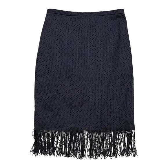 W by Worth Midnight Blue Chevron Eyelet Fringe Hem Skirt 4 - Picture 1 of 4
